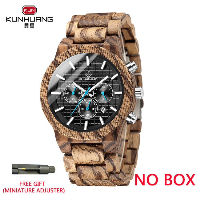 Kunhuang Luxury Elegant Men Wood Watch Military Chronograph Watches Quartz Relogio Masculino Custom Dropshipping