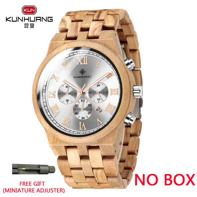 Kunhuang Wooden Men Watches Relogio Masculino Luxury Brand Stylish Chronograph Military Watch Great Gift for Man OEM