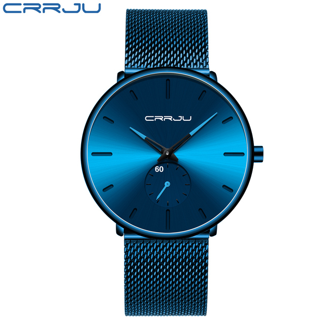 Fashionable Quartz CRRJU Men's Watches Luxury Fashion Slim Mesh Water Resistant Watches