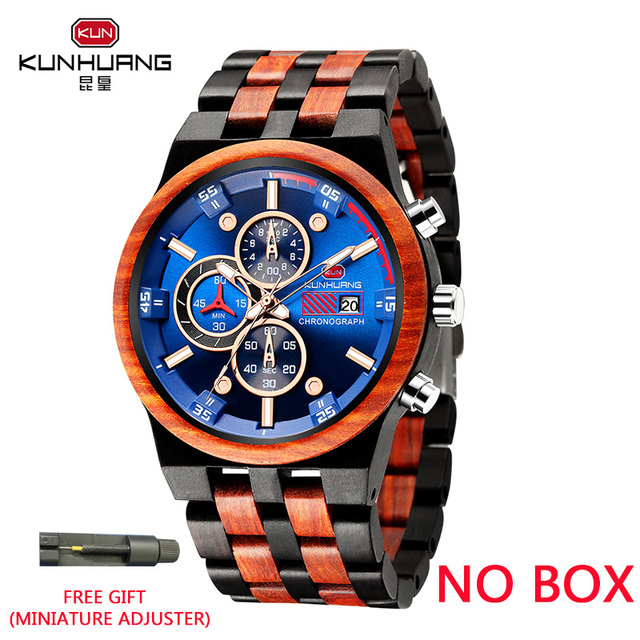 Reloj hombre KUNHUANG New Wooden Watch Men Luxury Brand Chronograph Military Quartz Watches for Man Dropshipping Customized