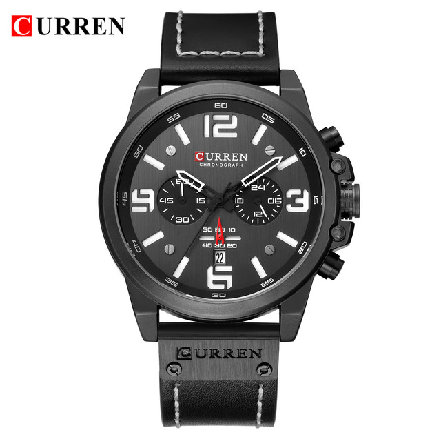 CURREN-Watches-Men's Distinguished,Luxury Watch Brand,Water Resistant,Sports,Wrist Watch,Chronograph,Quartz Genuine Leather Military,Men