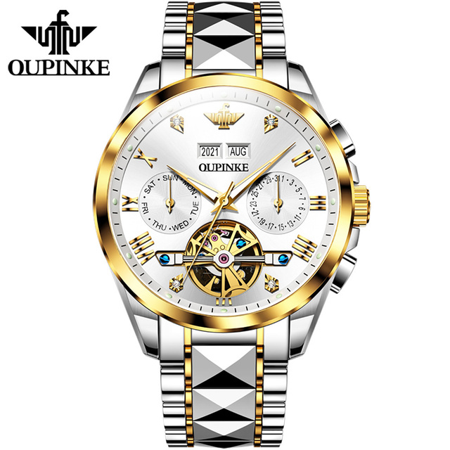 OUPINKE Watch for Men Luxury Brand Tourbillon Watches Sapphire Glass Tungsten Steel Waterproof Men Mechanical Wristwatches