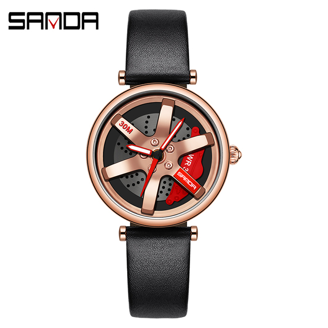 SANDA New Fashion Rotate Wheel Pattern Women's Watch Stainless Steel Waterproof Quartz Watch for Women Luxury Relogio Feminino