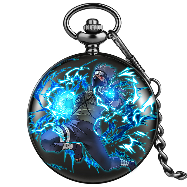 Accept Custom Blue Men Pocket Watch With Thick Chain Japan Animation Personality Style Quartz Watches Exquisite Gift for Husband