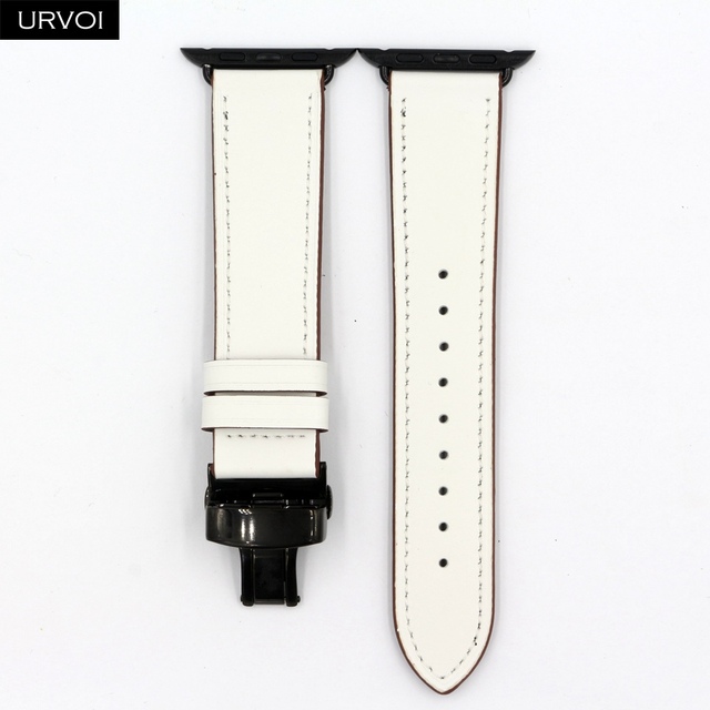 URVOI Deploy Buckle Strap for Apple Watch 7 6 SE 5 4 3 2 1 Strap for iwatch Strap Round Single Swift Leather Butterfly Buckle