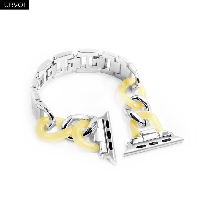 URVOI Link Bracelet for Apple Watch Series 7 6 SE 5 4 3 Band for iwatch Resin Strap Cow Boy Chain Girls Stainless Steel Bracelet