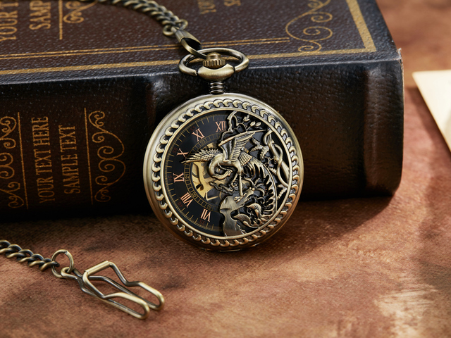 Luxury Hand Wind Mechanical Pocket Watch Vintage Hollow Steampunk Men Watches Roman Numeral Clock With Fob Chain Reloj Hombre