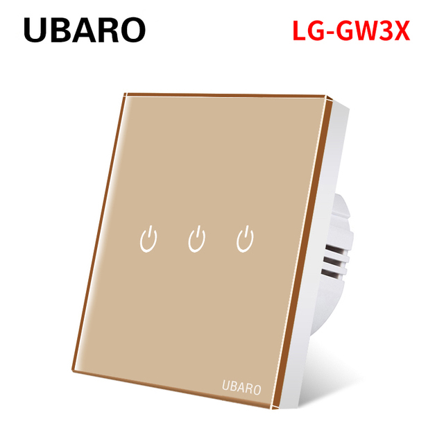 UBARO EU AC100-240V Tempered Black White Crystal Glass Touch Switch Tablet Wall Light Sensor Button 1/2/3 Gang 10A Led Indicator