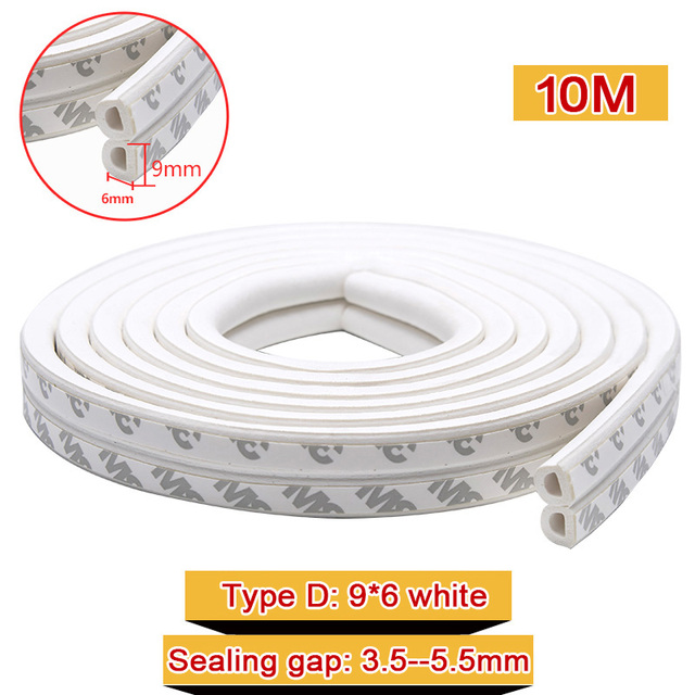 10M DIEP Door Type Weather Strip Self Adhesive Rubber Tape Foam Tape Window Dustproof Soundproof Insulation Tape