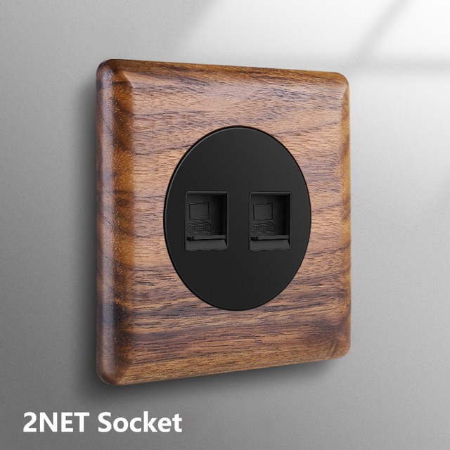 Avoir Black Walnut Solid Wood Wall Light Switches With LED Indicator Toggle Switch 1 2 3 4 Gang 2 Way EU French Electrical Socket