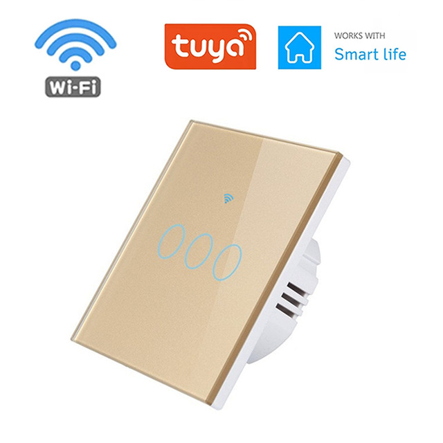 1pc Wall Touch Switch 1/2/3 Gang, EU Type WiFi Smart Glass Panel Switch Tuya App Remote Control, Work with Alexa Google Home