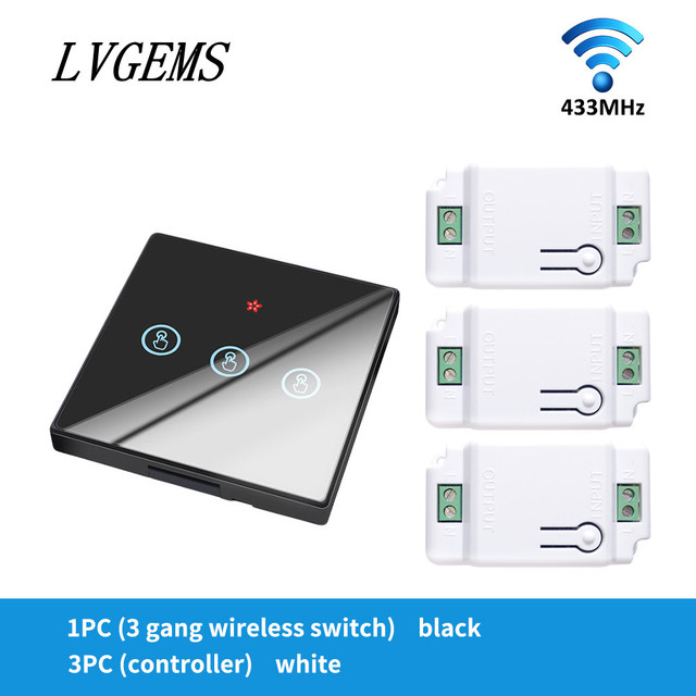 Wireless Switch with Touch Glass Panel, 1/2/3 Button, RF433Mhz, Smart Home Improvement, Wireless Remote Control, Controller, 90-240V