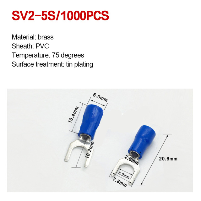 1000pcs SV 1.25 2 3.5-(3 4 5 6) Insulated Wire Terminals Electrical Lug Crimp Terminal 1.5-2.5mm-4mm 16-14 awg