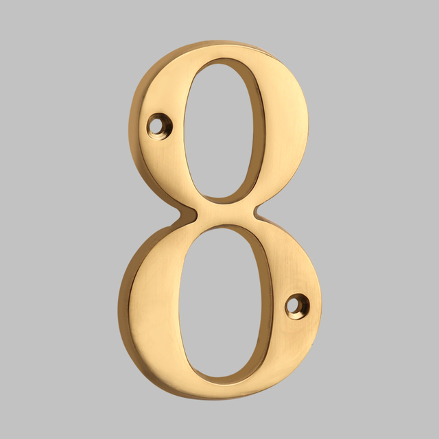 Solid Brass 4" 100mm Letters Modern House Number Apartment Door Numbers Home Number Mailbox Address Plates Sign Outdoor #0-9