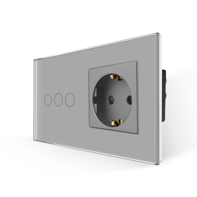 Bingoelec EU Standard Light switch 1Gang 1Way Touch Switch With 16A Germany Wall Socket Crystal Glass Panel sockets and switches