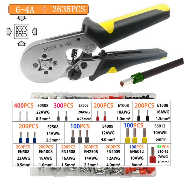 Insulated Wire Connector Terminal Crimping Terminal Cold Crimping Insulated Terminal Crimping Tool 16-6/6-4 Wire Stripper D1