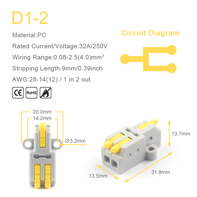 25/50/100pcs Quick Connector Compact Splitter Splicing Terminal Block M3 Screw Fixing Wire Connector for Connecting Electrical Cables