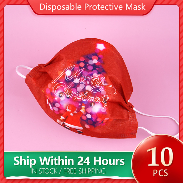 Christmas Disposable Christmas Face Mouth Masks Women Colorful Adult 3 Layers Filter Non-woven Fabric Printed Mascarilla Navidad Noel