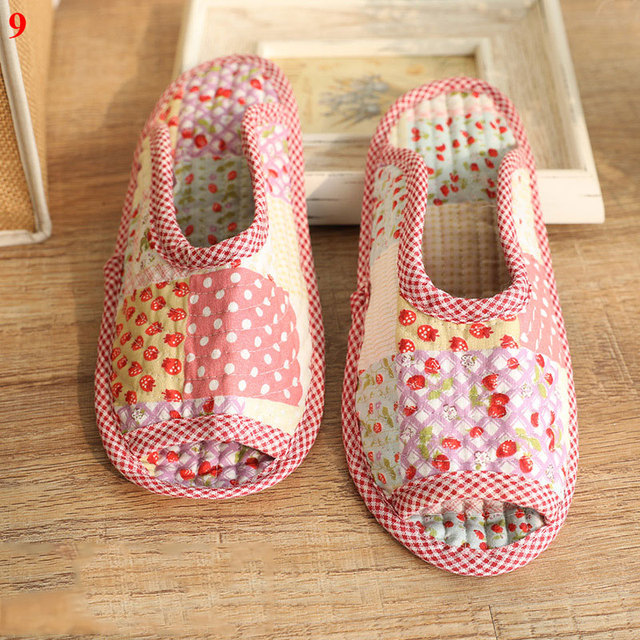 Small floral slippers pastoral fabric soft-soled household cotton slippers warm breathable non-slip light beautiful cotton slippers