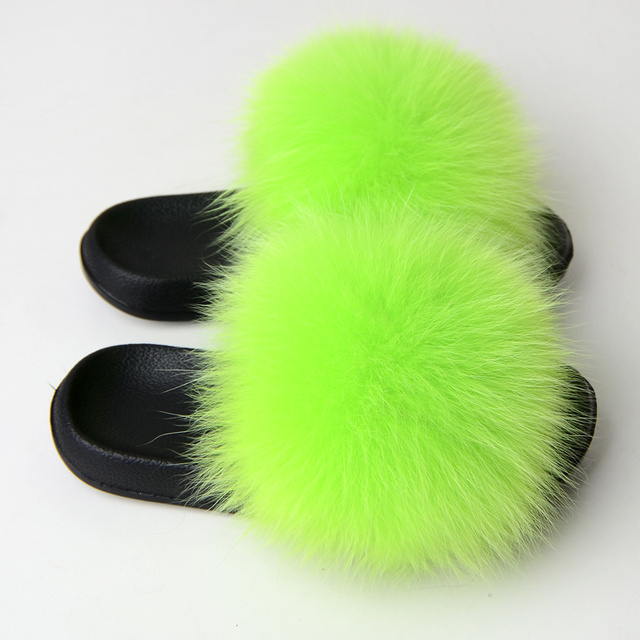 Real Fox Fur Slippers Women Summer Indoor Fluffy Flat Raccoon Fur Slides Outdoor Fashion Casual Beach Shoes Plus Size Shoes