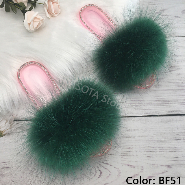 fluffy slippers women real fur home slides summer crystal rhinestones shoes for women flip flops with fur jelly sandals women