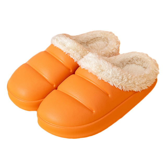 Winter Women Fur Slippers Waterproof Warm Plush Household Slides Indoor Home Thick Sole Shoes Non-slip Solid Couple Sandals