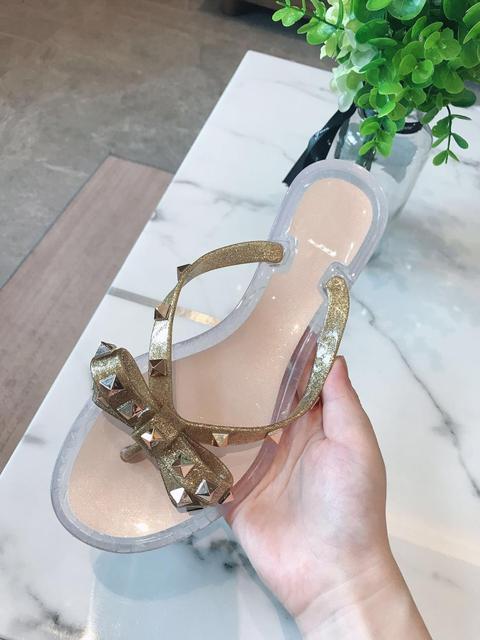 Fashion Brand Summer Flip Flops Woman Rivets Women Sandals Bow-knot Flat Slippers Girls Studded Beach Slides Jelly Shoes 35-41