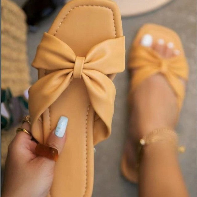 Size 43 Women Summer Sandals Satin Bow Flat Shoes Pearl Beach Sandals Suede Imitation Solid Color Sandals Outdoor Sandals