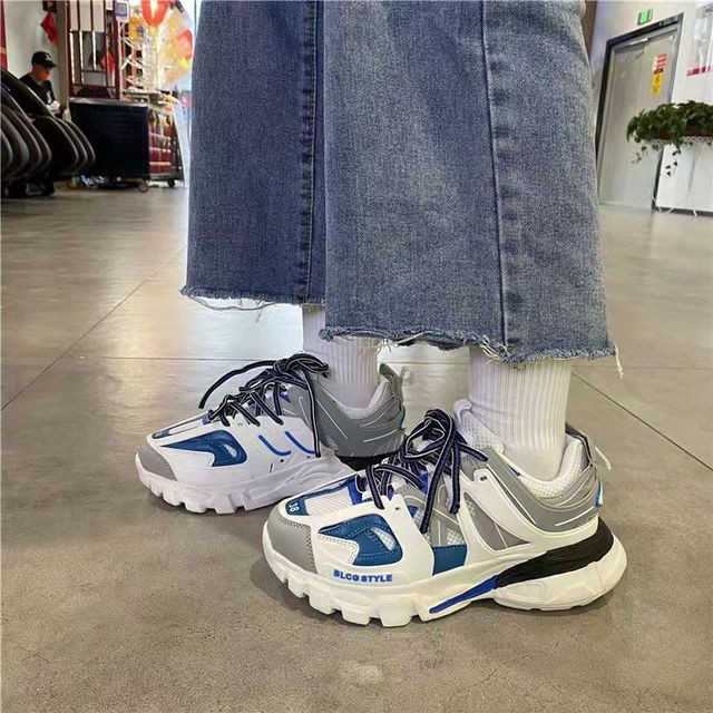 Brand Design Blue Color Women Sneakers 2021 New Fashion Woman Chunky Sneakers Lovely Pink Dad Shoes Trendy Girls Casual Shoes