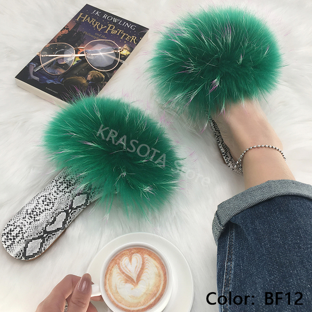 Square Toe Slippers Luxury Summer Fluffy Slippers Women Real Fur Slides Shoes Indoor Home Outdoor House 36 37 38 39 40 41 42 43