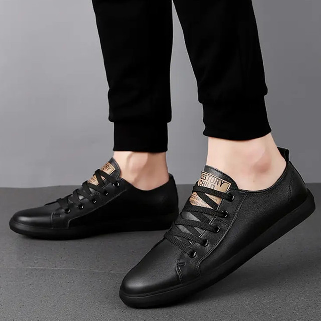 Men's Genuine Leather Casual Shoes Fashion Designers Flats Black Sneaker High Quality Minimalist Shoes For Men Vulcanized Shoes