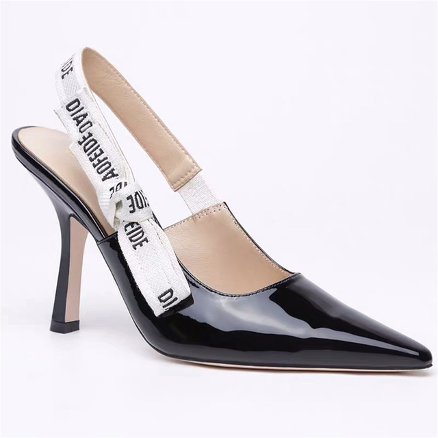 2020QueePace Breathable Air Mesh Upper High Heel Shoes Women Pointed Toe Slingbacks Letter Back Strap Sandals Woman Shoes