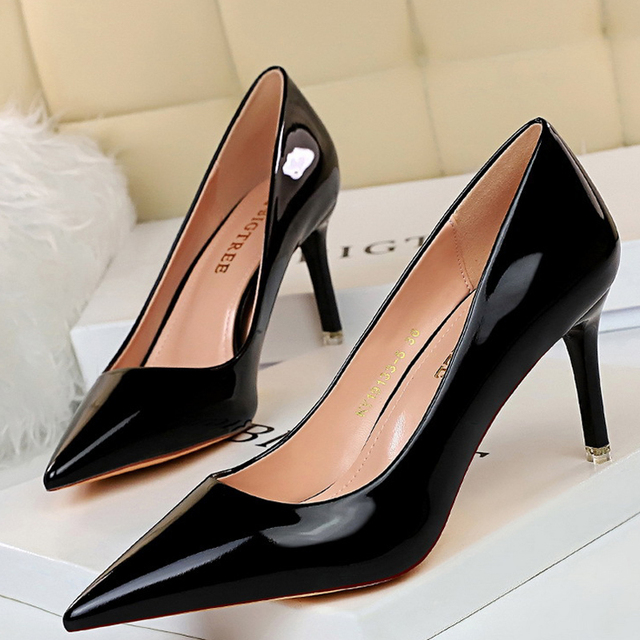 BIGTREE Shoes Woman Pumps Patent Leather High Heels Shoes Women Basic Pump Wedding Shoes Female Stiletto High Heels Women Shoes Plus Size 43