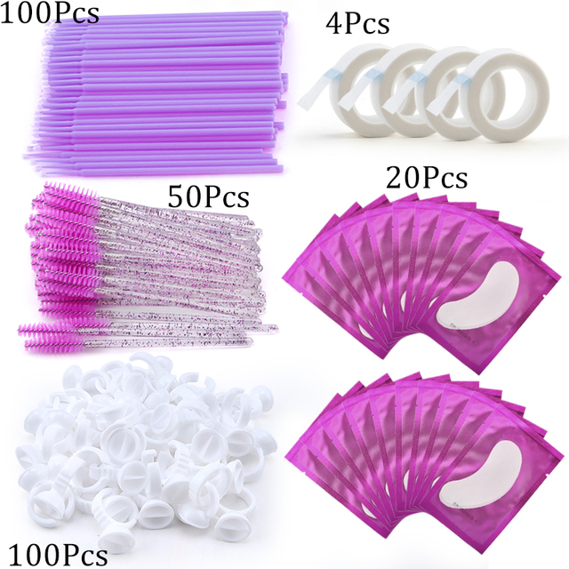 Eyelashes Extension Supplies Lashes Set Micro Brush Tape Glue Ring Eye Pad Disposable Mascara Applicator Eyelashes Tool