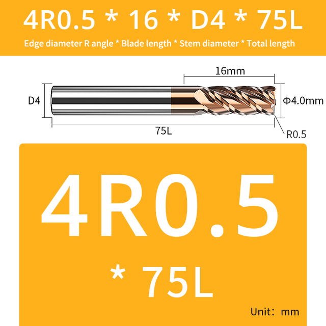 AUG Tool Corner Radial End Mill CNC R Bull Nose Milling Cutter Tungsten Carbide Steel Metal Router Tool R0.5 R1 4 Flutes