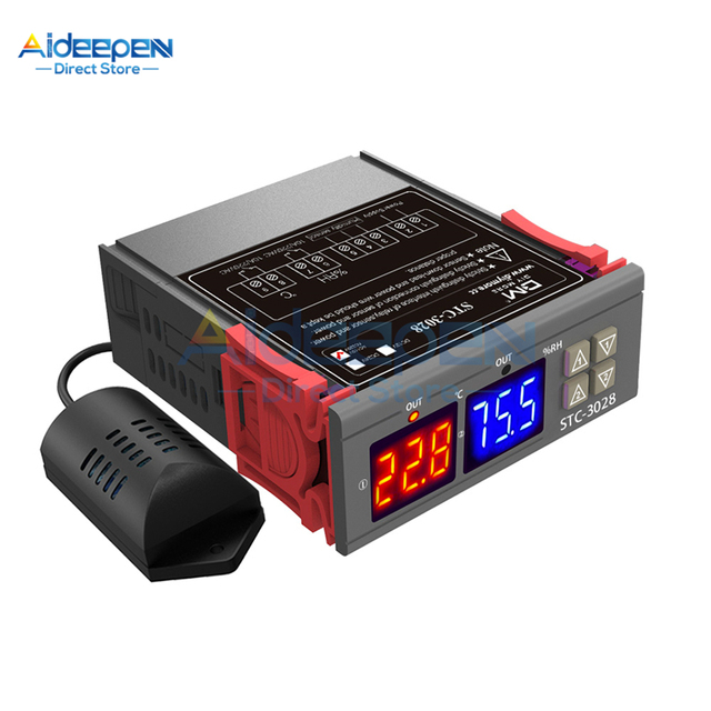 STC-3008 3018 3028 AC 110V 220V DC 12V 24V 10A المزدوج درجة الحرارة الرقمية تحكم الرطوبة التدفئة التبريد اثنين تتابع الانتاج