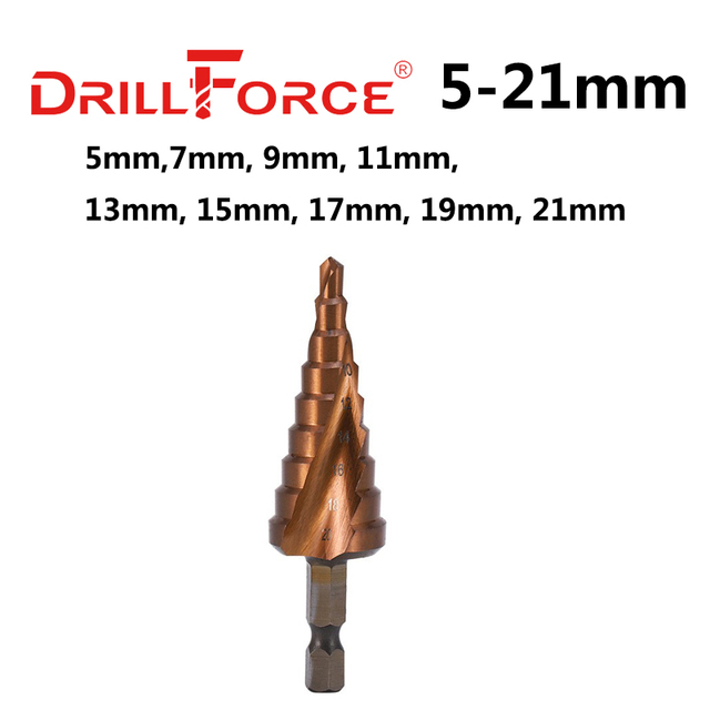 Drillforce M35 5% الكوبالت خطوة مثقاب الخشب HSSCO مخروط أداة معدنية ثقب القاطع 3-12/3-14/4-12/4-20/4-22/4-25/4-32/5-21/5-27/6-24 مللي متر