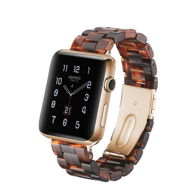 Replacement Resin Tortoise Shell Lines Watch Strap Bracelet For Apple Watch Series 5/4/3/2/1 42mm 44mm 38 and 40mm Leopard Print