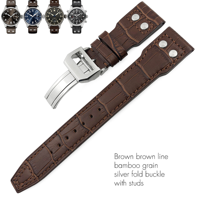 21mm 22mm High Quality Genuine Leather Rivets Watchband Fit For IWC Large Pilot Spitfire Gun Top Brown Black Cowhide Watch Strap