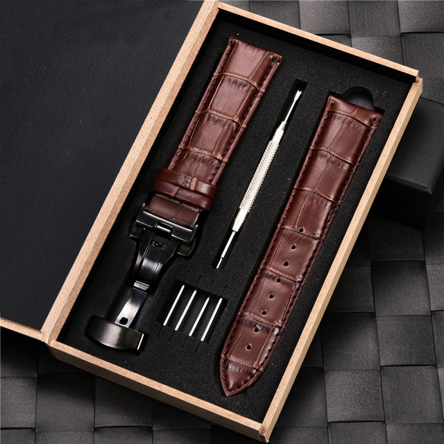 Grain Leather Watches With Stainless Steel Automatic Clasp Men's Watch Bracelet 18mm 20mm 22mm 24mm Gift Watch Box Straps