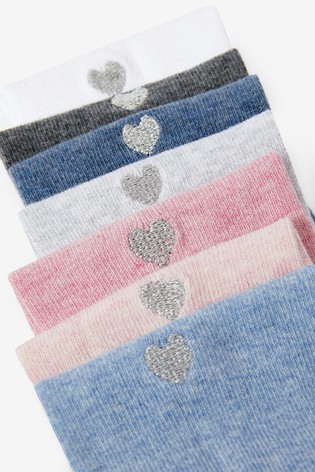 7 Pack Cotton Rich Heart Embroidered Ankle Socks