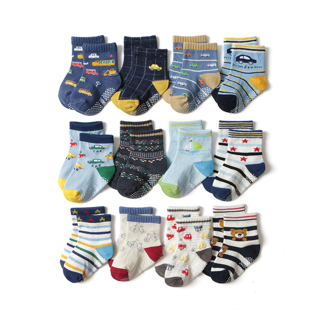 12 pairs/lot early childhood socks cotton floor socks boy gril baby short socks non-slip 1-5 years