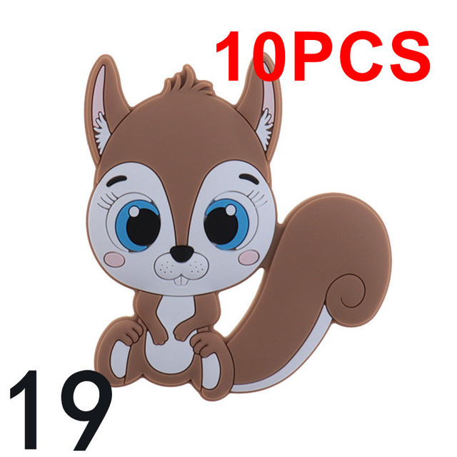 10pcs Silicone Squirrel Baby Teether Cartoon Rodent Necklace Bpa Free Nursing Small Animal Newborn Chew Teething Necklace Toys