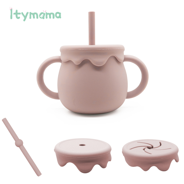 New Three In One Baby Feeding Cups With Straw 250ml Learning Cups Food Grade Silicone Snack Cup Kids With Silicone Sippy Cup