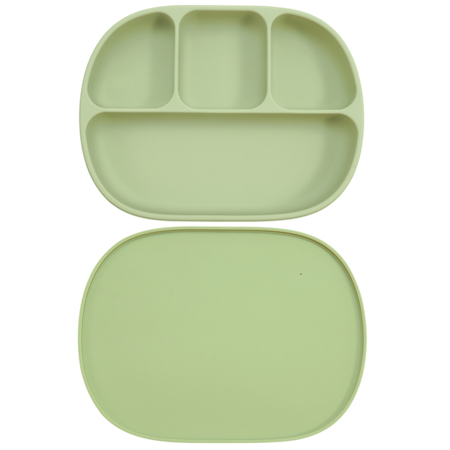 Silicone Baby Dinner Plate With Four Separating Compartments Strong Suction Cup With Lid Silicone Macaron Fresh Color BPA Free