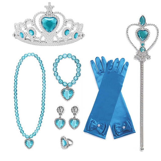 Frozen Cinderella Anna Princess Accessories Girls Fancy Dress Gloves Bowknot Wand Crown Bracelet Neacklace JYF