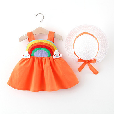 Summer Toddler Infant Girl Clothes Set Baby BeBe Beach Dresses Cute Bow Plaid Sleeveless Cotton Newborn Princess Dress+Sunhat