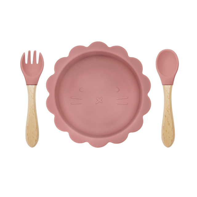 Cute silicone bowl children's complementary tableware food bowl BPA-free waterproof tableware plate wooden spoon silicone fork