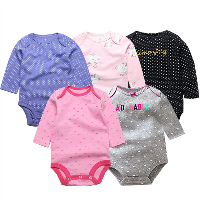 3/4/5pcs Baby Spring Autumn Outerwear Long Sleeve 100% Cotton Boys Girls Clothes Newborn 0-24 Months Clothes