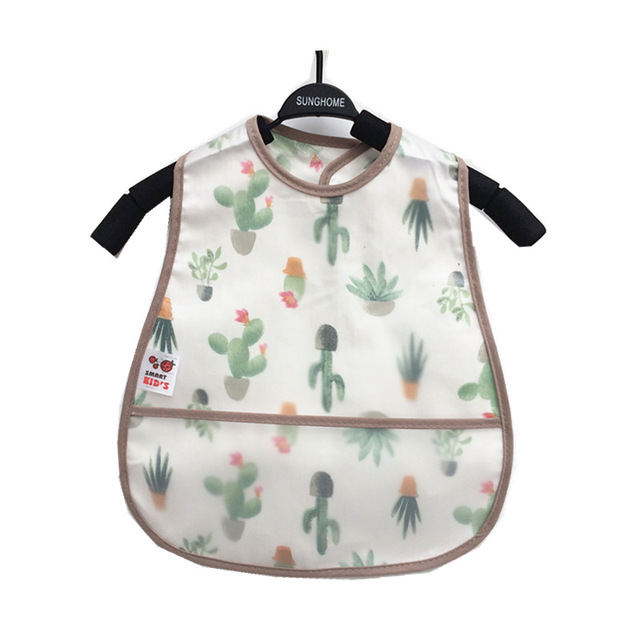 Baby Sleeves Waterproof Bib Cartoon Pattern Lunch Feeding Scarf Soft Cotton Baby Bibs EVA Layer Adjustable Saliva Cloth